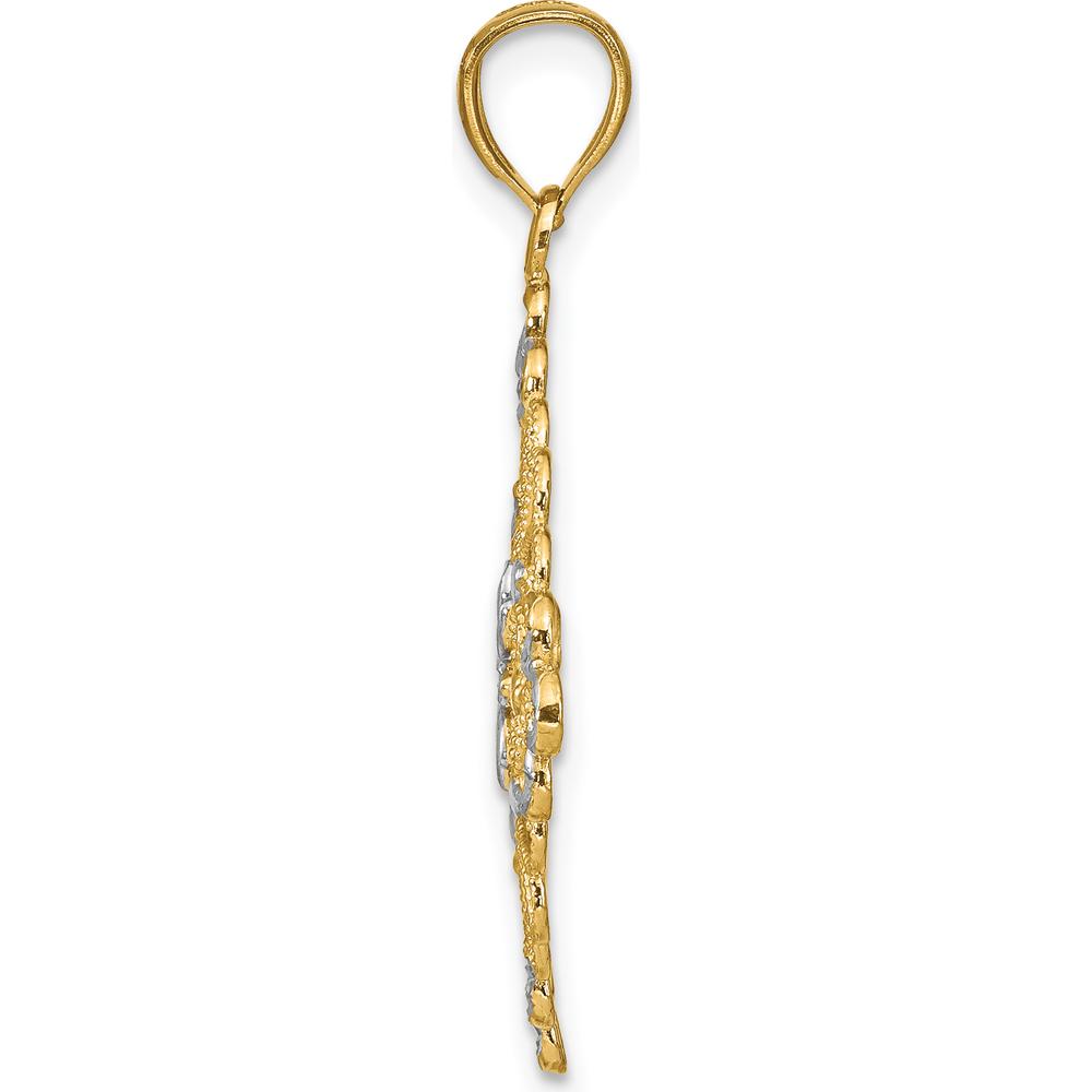 14K Yellow Gold and White Rhodium Diamond-cut Filigree Medallion Charm - 35mm Length by Oro Pregiato