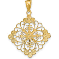 14K Yellow Gold and White Rhodium Diamond-cut Filigree Medallion Charm - 35mm Length by Oro Pregiato