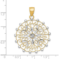 14K Yellow Gold and White Rhodium Diamond-cut Filigree Pendant - 43mm Length, 32mm Width by Oro Pregiato
