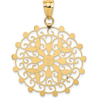 14K Yellow Gold and White Rhodium Diamond-cut Filigree Pendant - 43mm Length, 32mm Width by Oro Pregiato