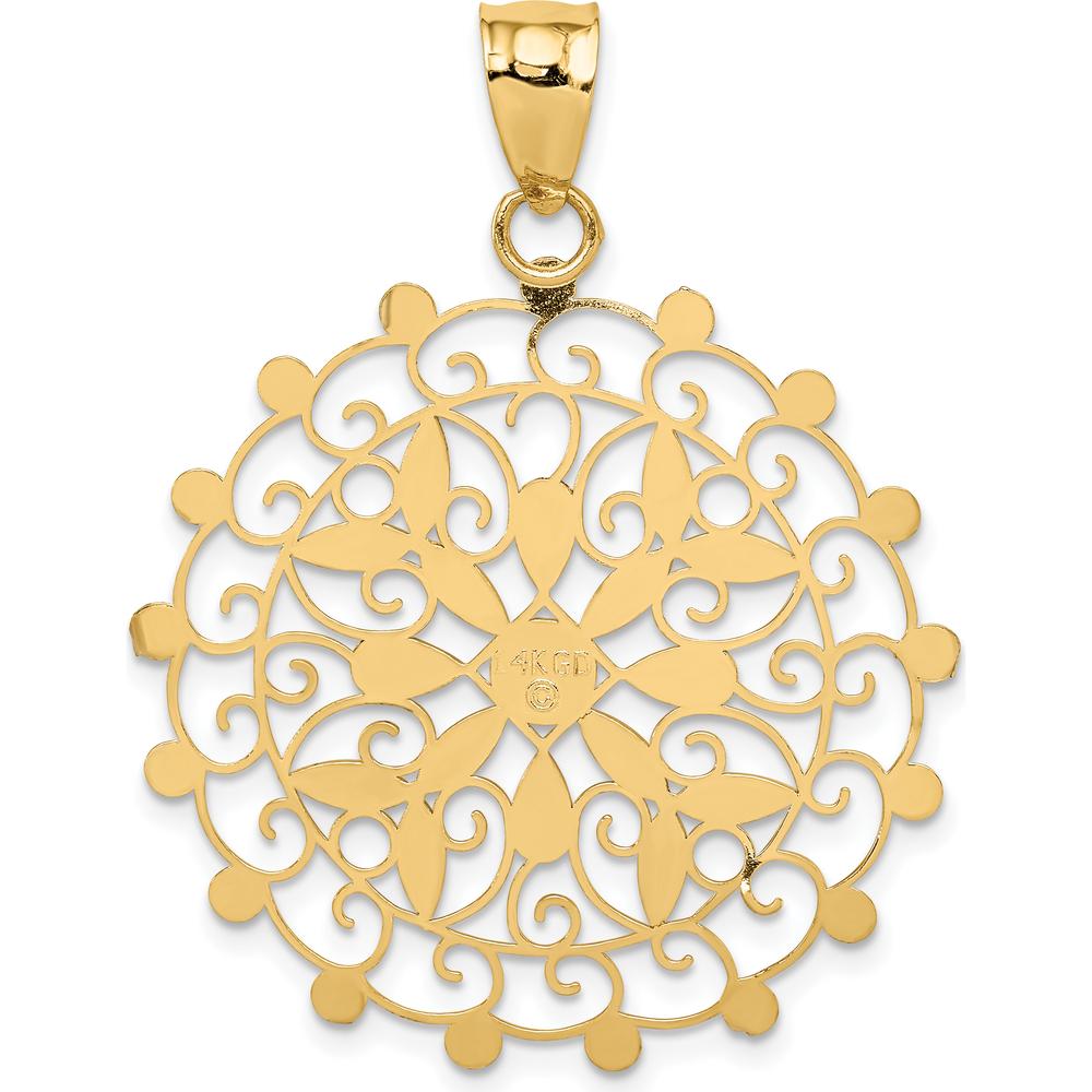 14K Yellow Gold and White Rhodium Diamond-cut Filigree Pendant - 43mm Length, 32mm Width by Oro Pregiato