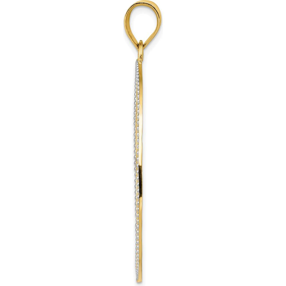 14K Yellow Gold and White Rhodium Diamond-Cut Filigree Pendant - 48mm Length, 36mm Width by Oro Pregiato