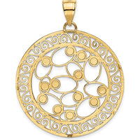 14K Yellow Gold and White Rhodium Diamond-Cut Filigree Pendant - 48mm Length, 36mm Width by Oro Pregiato