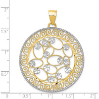 14K Yellow Gold and White Rhodium Diamond-Cut Filigree Pendant - 48mm Length, 36mm Width by Oro Pregiato