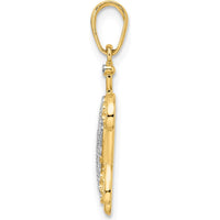 14K Yellow Gold and White Rhodium Diamond-Cut Filigree Turtle Pendant - 25.85mm Length by Oro Pregiato