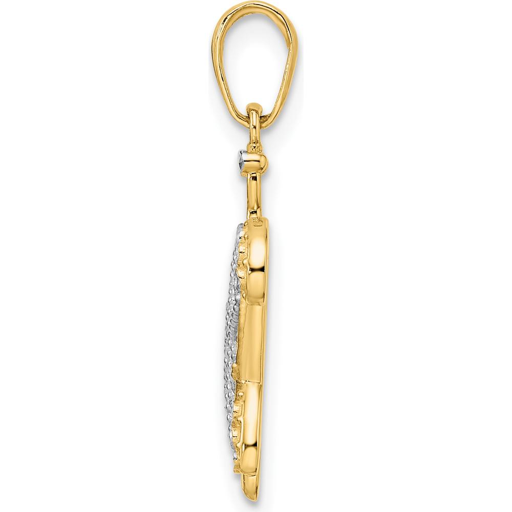14K Yellow Gold and White Rhodium Diamond-Cut Filigree Turtle Pendant - 25.85mm Length by Oro Pregiato