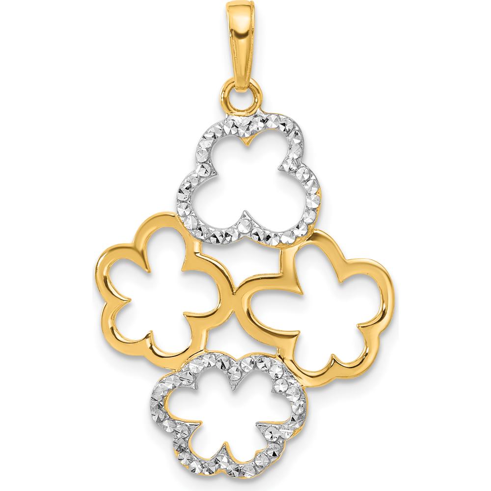 14K Yellow Gold and White Rhodium Diamond-Cut Floral Pendant - 34.75mm Length by Oro Pregiato