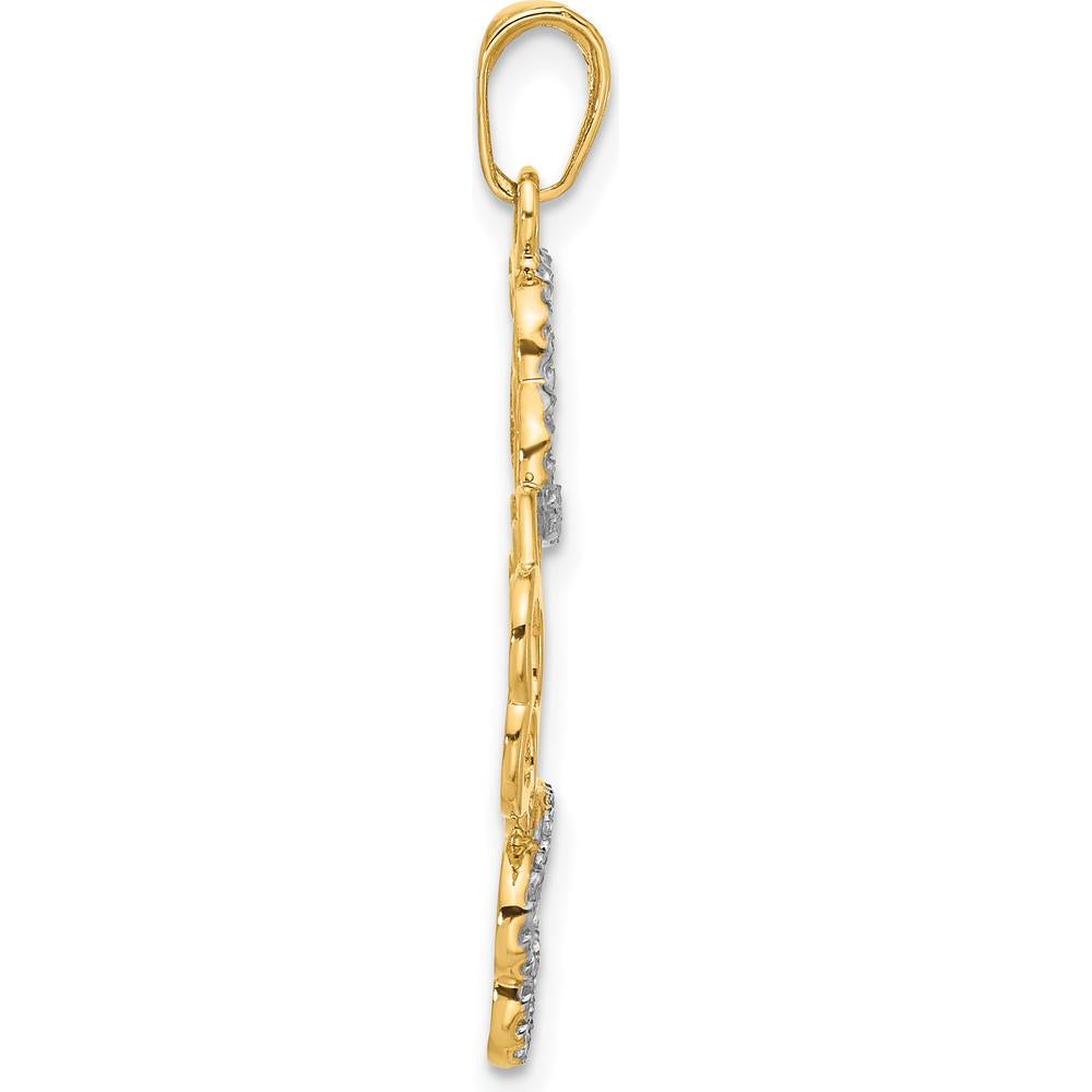 14K Yellow Gold and White Rhodium Diamond-Cut Floral Pendant - 34.75mm Length by Oro Pregiato