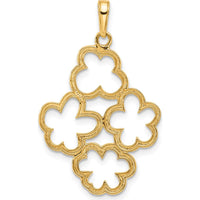 14K Yellow Gold and White Rhodium Diamond-Cut Floral Pendant - 34.75mm Length by Oro Pregiato
