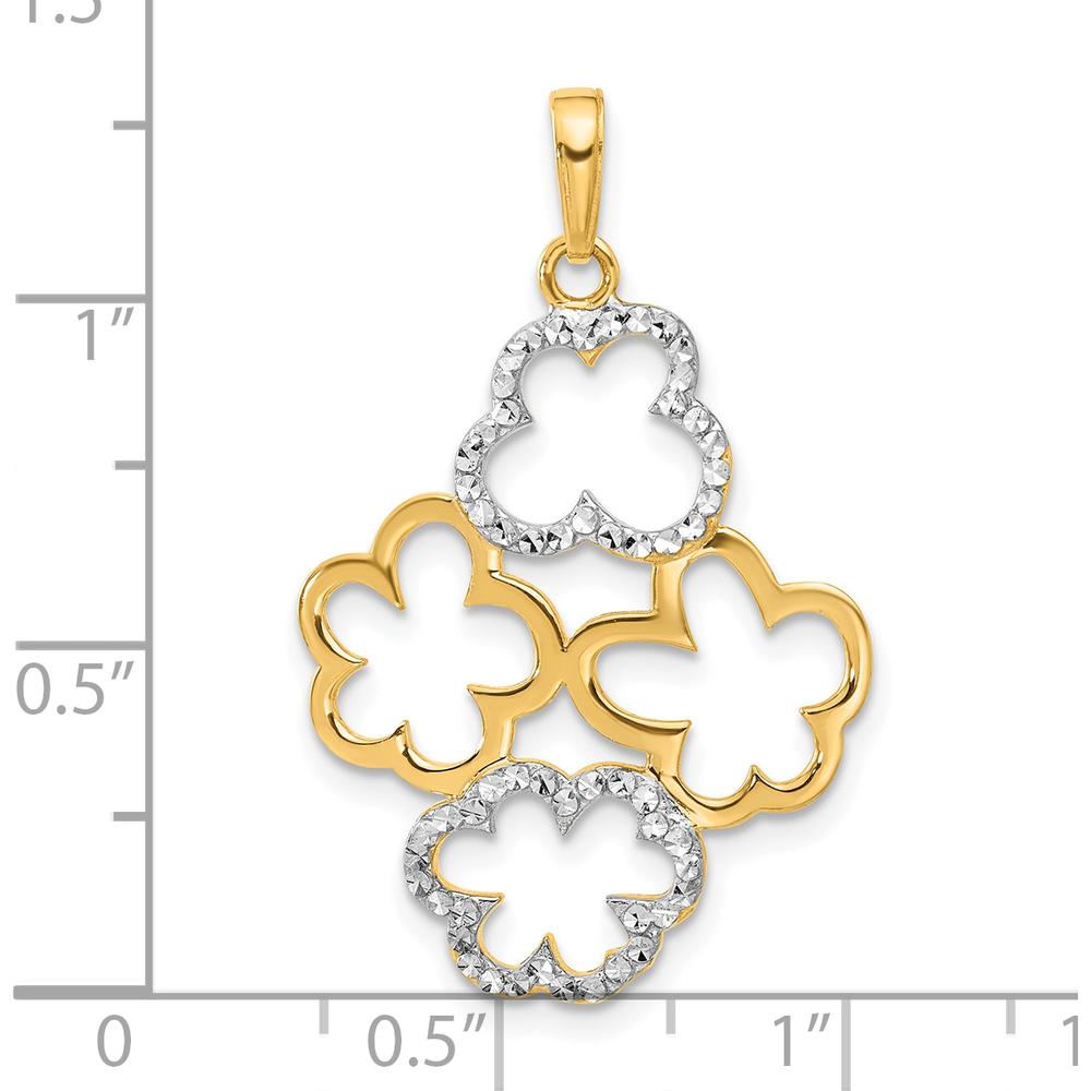 14K Yellow Gold and White Rhodium Diamond-Cut Floral Pendant - 34.75mm Length by Oro Pregiato