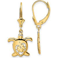 14K Yellow Gold & White Rhodium Diamond-Cut Floral Turtle Leverback Earrings by 0