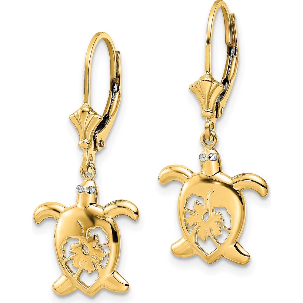 14K Yellow Gold & White Rhodium Diamond-Cut Floral Turtle Leverback Earrings by 0