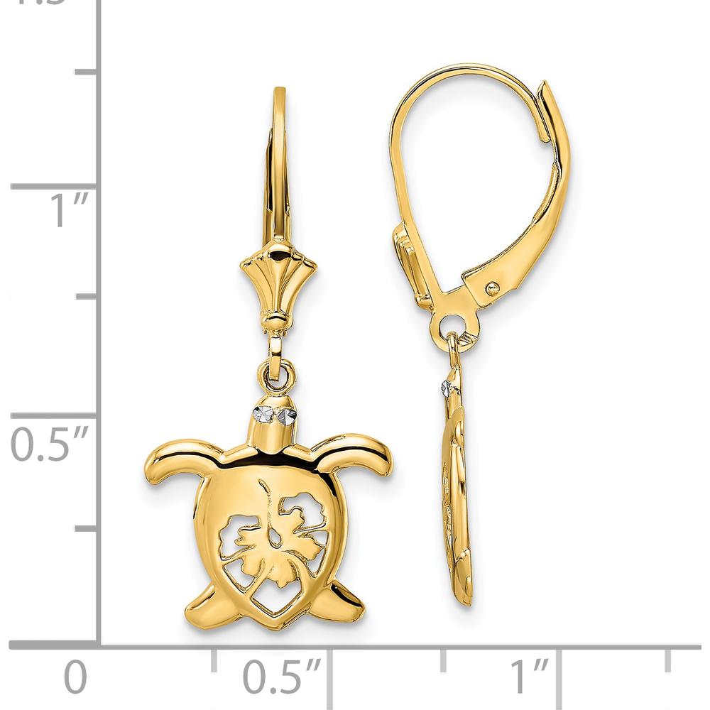 14K Yellow Gold & White Rhodium Diamond-Cut Floral Turtle Leverback Earrings by 0