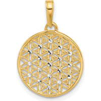 14K Yellow Gold and White Rhodium Diamond-Cut Flower Circle Pendant - 23mm Length by Oro Pregiato