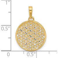 14K Yellow Gold and White Rhodium Diamond-Cut Flower Circle Pendant - 23mm Length by Oro Pregiato