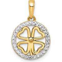 14K Yellow Gold and White Rhodium Diamond-Cut Four-Leaf Clover Pendant - 19.7mm Length by Oro Pregiato