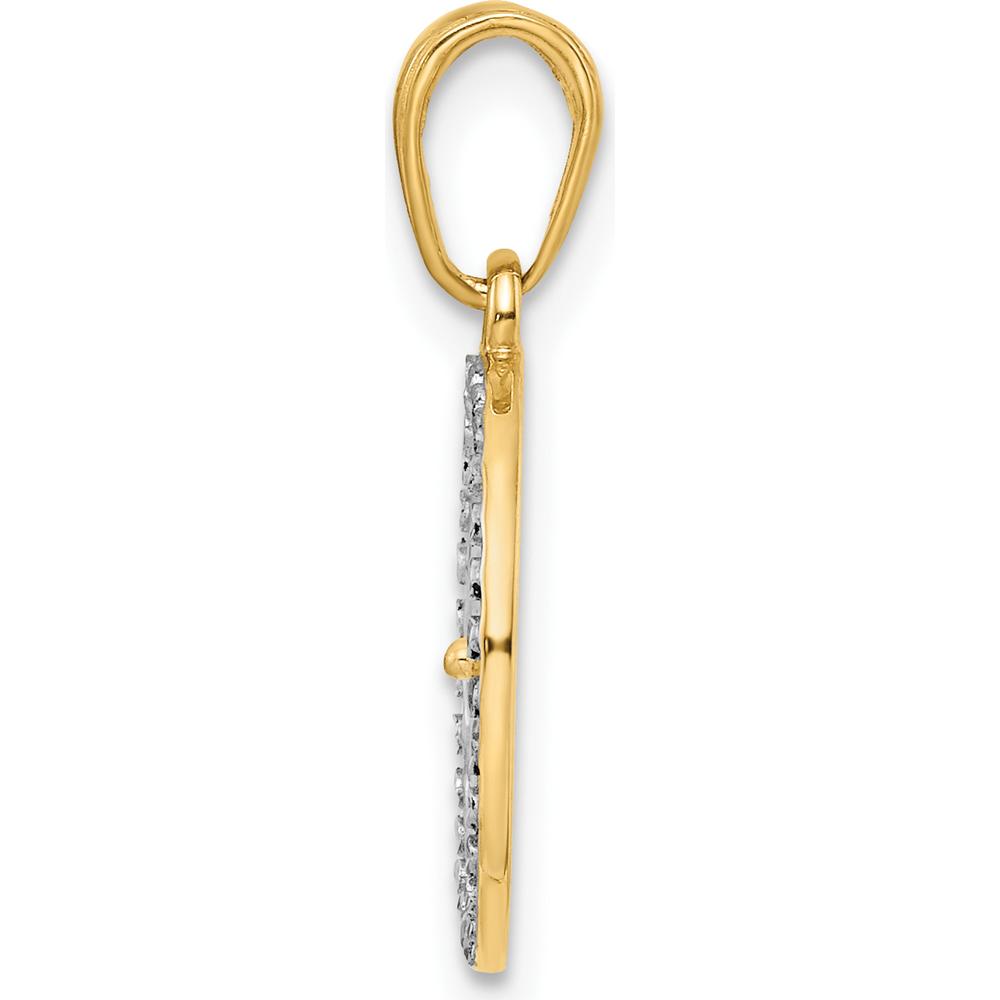 14K Yellow Gold and White Rhodium Diamond-Cut Four-Leaf Clover Pendant - 19.7mm Length by Oro Pregiato