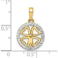 14K Yellow Gold and White Rhodium Diamond-Cut Four-Leaf Clover Pendant - 19.7mm Length by Oro Pregiato