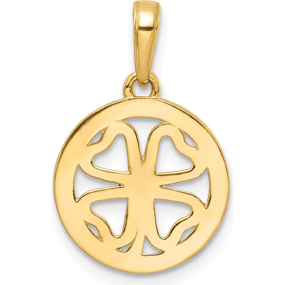 14K Yellow Gold and White Rhodium Diamond-Cut Four-Leaf Clover Pendant - 19.7mm Length by Oro Pregiato