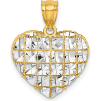 14K Yellow Gold and White Rhodium Diamond-Cut Grid Heart Pendant by Oro Pregiato