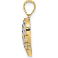 14K Yellow Gold and White Rhodium Diamond-Cut Grid Heart Pendant by Oro Pregiato