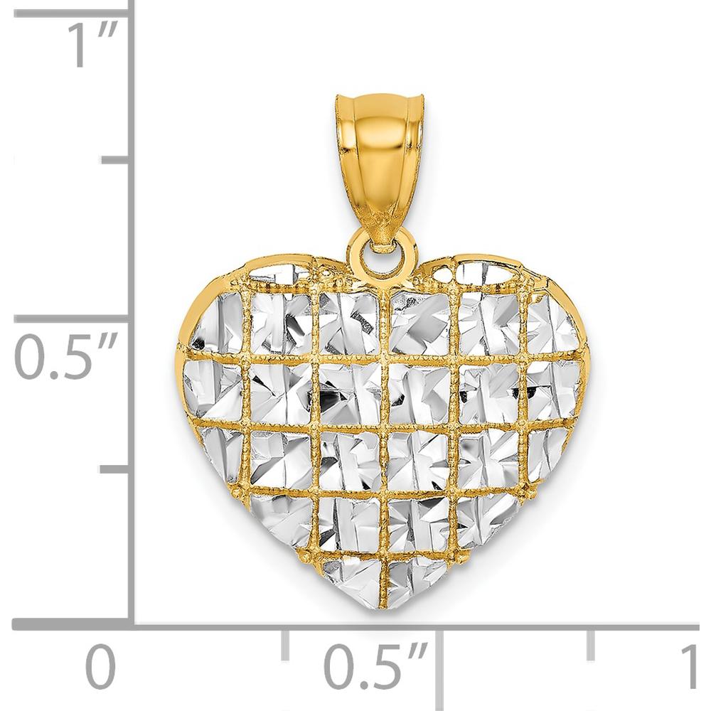 14K Yellow Gold and White Rhodium Diamond-Cut Grid Heart Pendant by Oro Pregiato