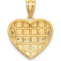 14K Yellow Gold and White Rhodium Diamond-Cut Grid Heart Pendant by Oro Pregiato