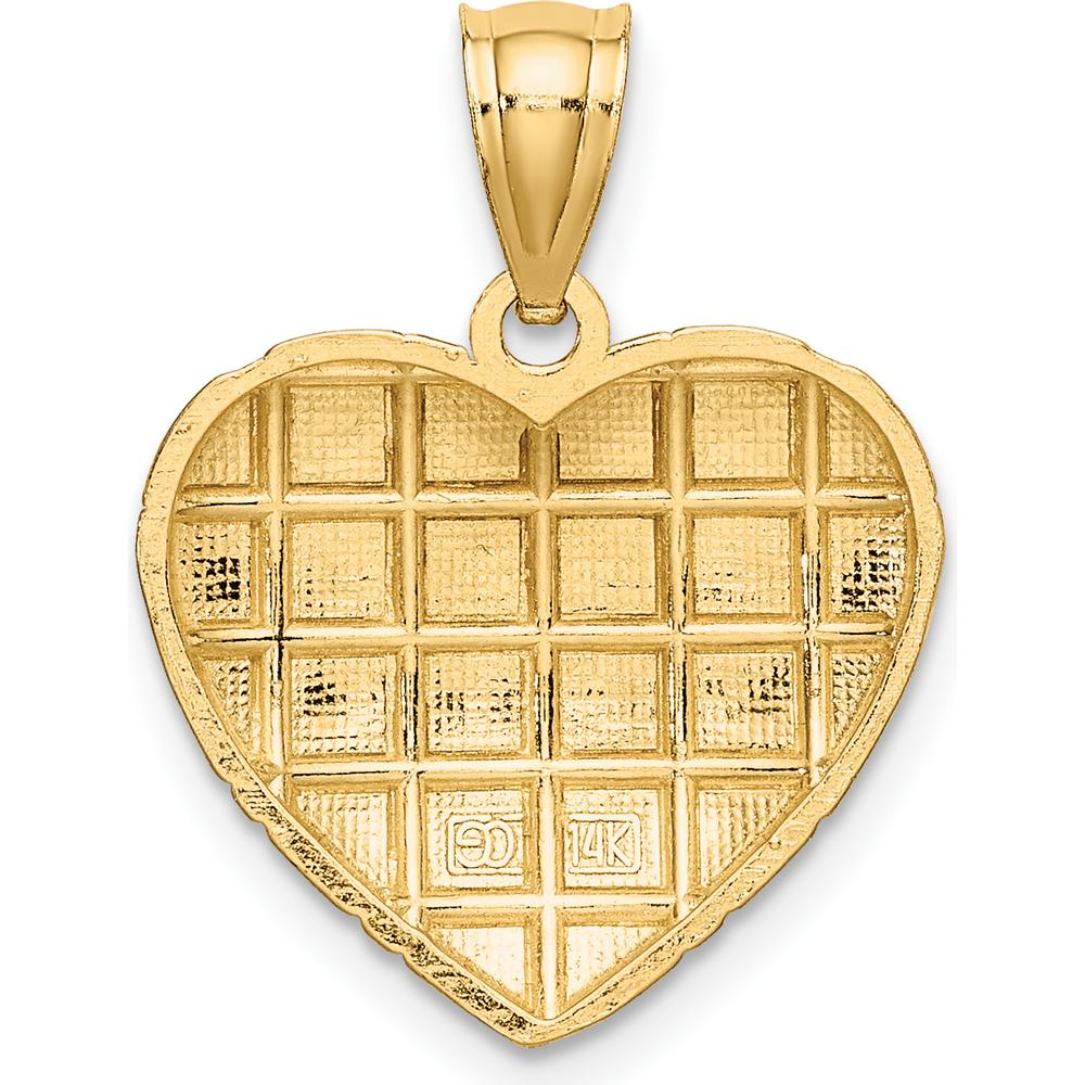 14K Yellow Gold and White Rhodium Diamond-Cut Grid Heart Pendant by Oro Pregiato