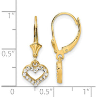 14K Yellow Gold and White Rhodium Diamond-Cut Heart Drop Leverback Earrings - Sparkling Detail by 0