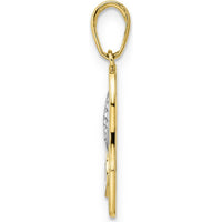 14K Yellow Gold and White Rhodium Diamond-Cut Heart Hamsa Pendant with Marquise Accents by Oro Pregiato