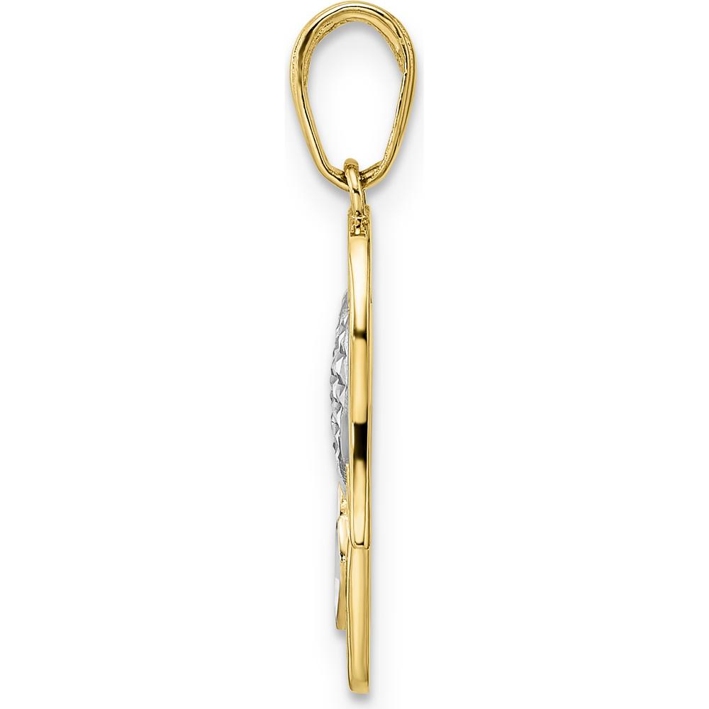 14K Yellow Gold and White Rhodium Diamond-Cut Heart Hamsa Pendant with Marquise Accents by Oro Pregiato