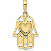 14K Yellow Gold and White Rhodium Diamond-Cut Heart Hamsa Pendant with Marquise Accents by Oro Pregiato