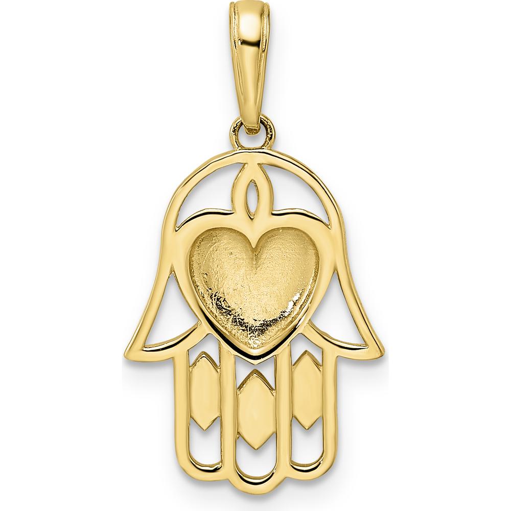 14K Yellow Gold and White Rhodium Diamond-Cut Heart Hamsa Pendant with Marquise Accents by Oro Pregiato