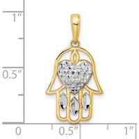 14K Yellow Gold and White Rhodium Diamond-Cut Heart Hamsa Pendant with Marquise Accents by Oro Pregiato