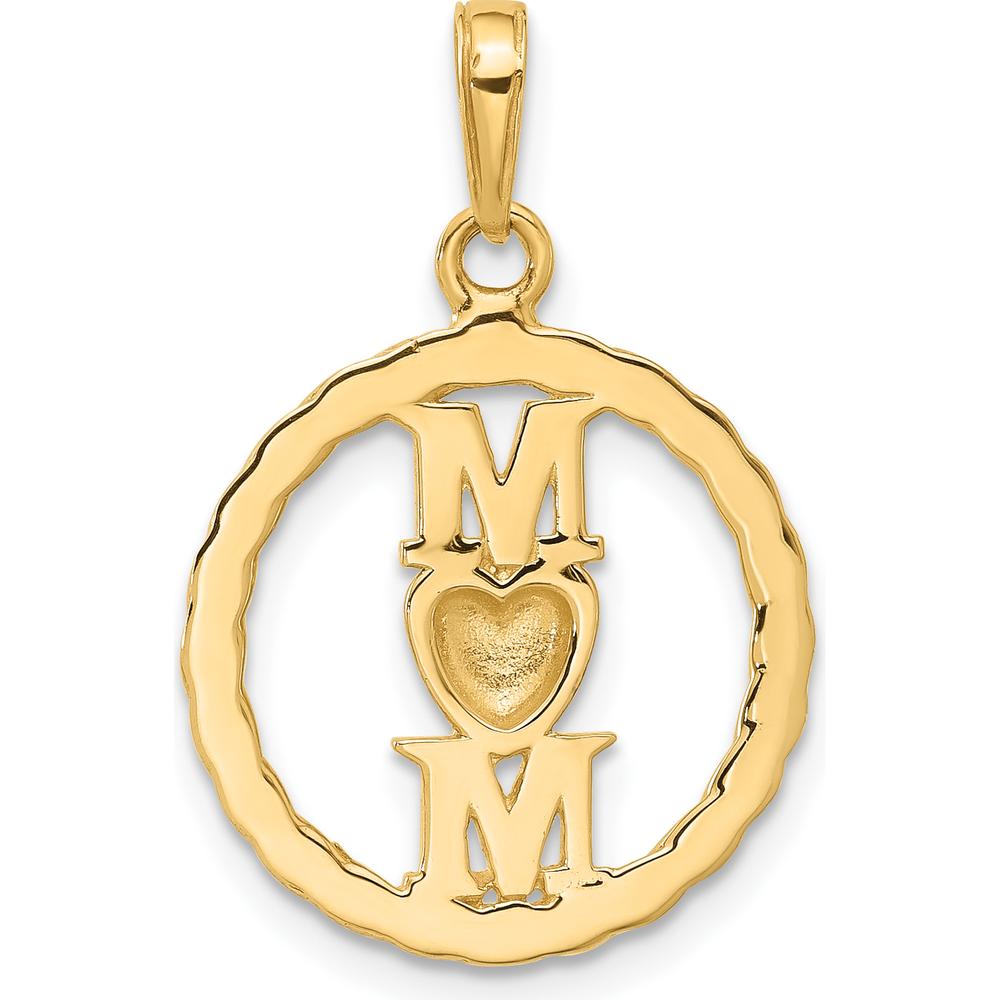 14K Yellow Gold and White Rhodium Diamond-Cut Heart MOM Pendant by Oro Pregiato