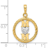 14K Yellow Gold and White Rhodium Diamond-Cut Heart MOM Pendant by Oro Pregiato