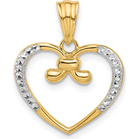 14K Yellow Gold and White Rhodium Diamond-Cut Heart Pendant by Oro Pregiato