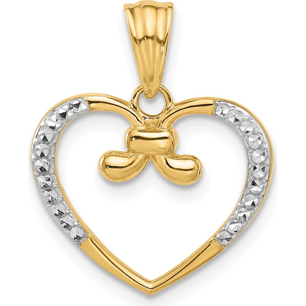 14K Yellow Gold and White Rhodium Diamond-Cut Heart Pendant by Oro Pregiato