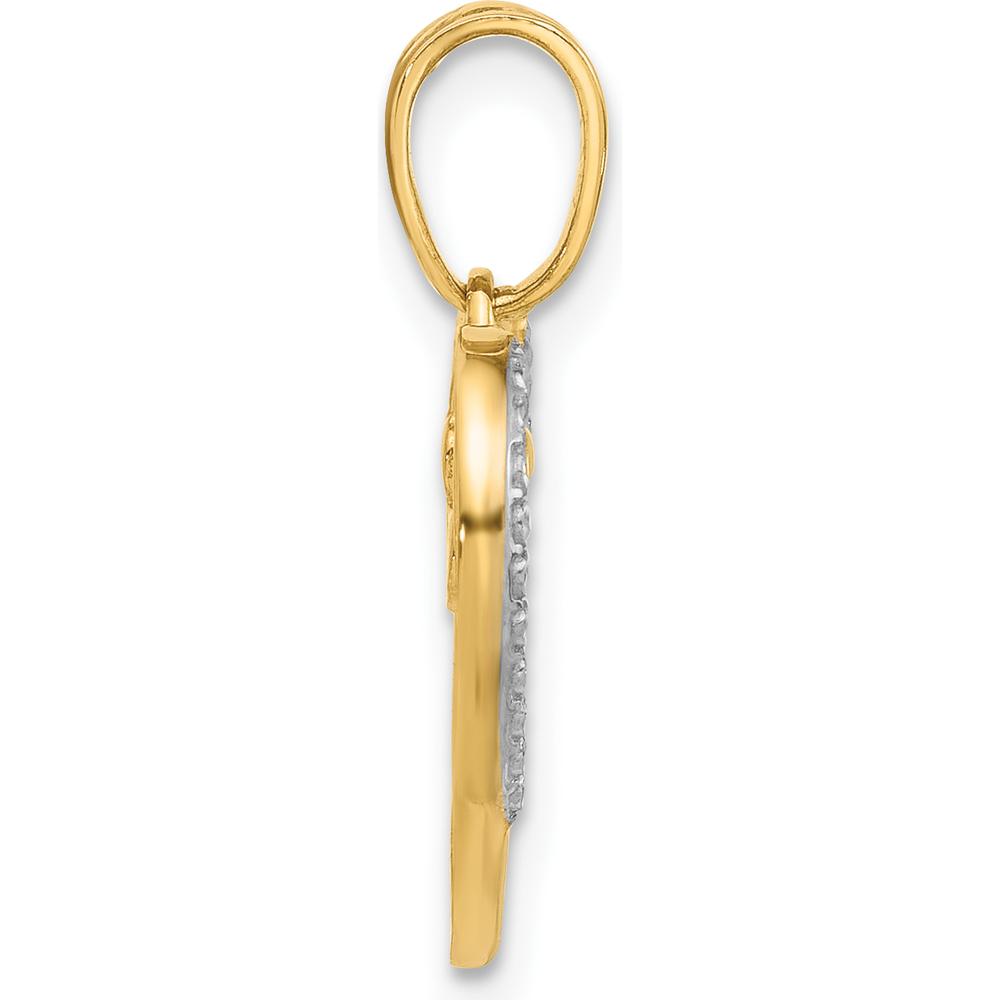 14K Yellow Gold and White Rhodium Diamond-Cut Heart Pendant by Oro Pregiato
