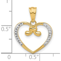 14K Yellow Gold and White Rhodium Diamond-Cut Heart Pendant by Oro Pregiato
