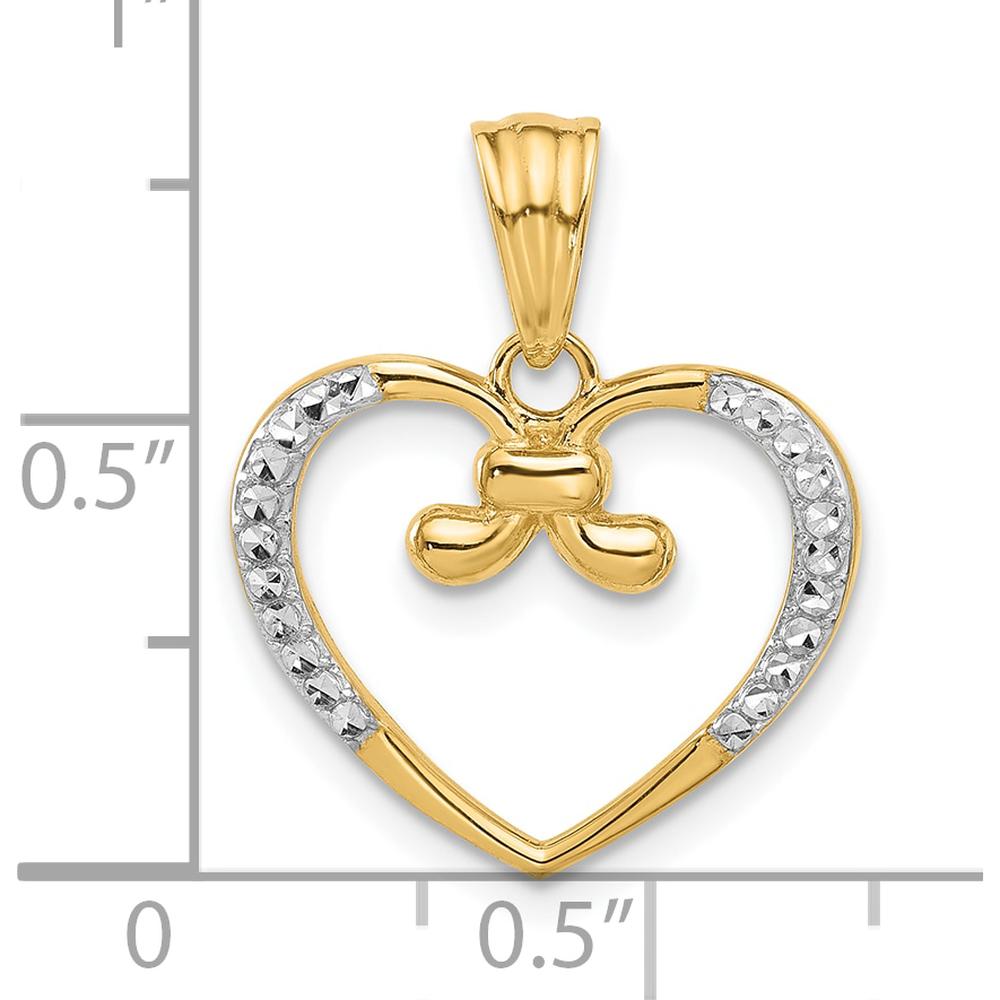 14K Yellow Gold and White Rhodium Diamond-Cut Heart Pendant by Oro Pregiato