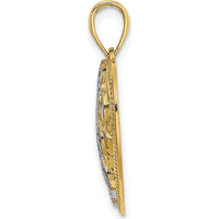 14K Yellow Gold and White Rhodium Diamond-Cut Heart Pendant Charm - 24.7mm Length by Oro Pregiato