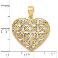 14K Yellow Gold and White Rhodium Diamond-Cut Heart Pendant Charm - 24.7mm Length by Oro Pregiato