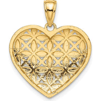 14K Yellow Gold and White Rhodium Diamond-Cut Heart Pendant Charm - 24.7mm Length by Oro Pregiato