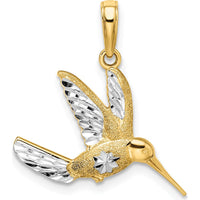 14K Yellow Gold and White Rhodium Diamond-Cut Hummingbird Pendant - 21.64mm Length by Oro Pregiato