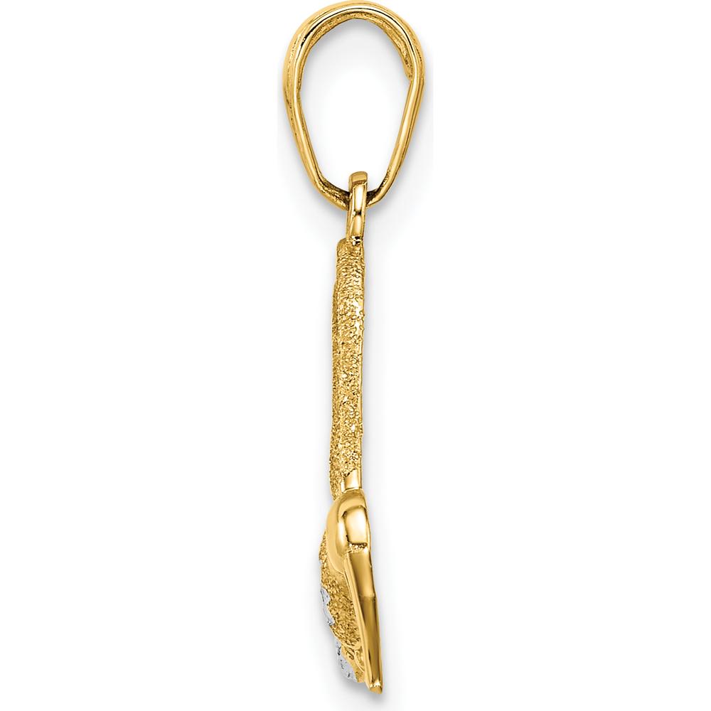 14K Yellow Gold and White Rhodium Diamond-Cut Hummingbird Pendant - 21.64mm Length by Oro Pregiato