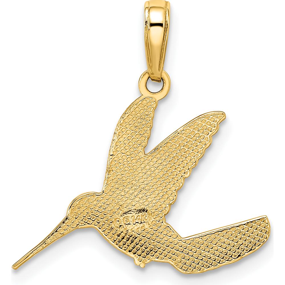 14K Yellow Gold and White Rhodium Diamond-Cut Hummingbird Pendant - 21.64mm Length by Oro Pregiato