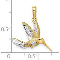 14K Yellow Gold and White Rhodium Diamond-Cut Hummingbird Pendant - 21.64mm Length by Oro Pregiato