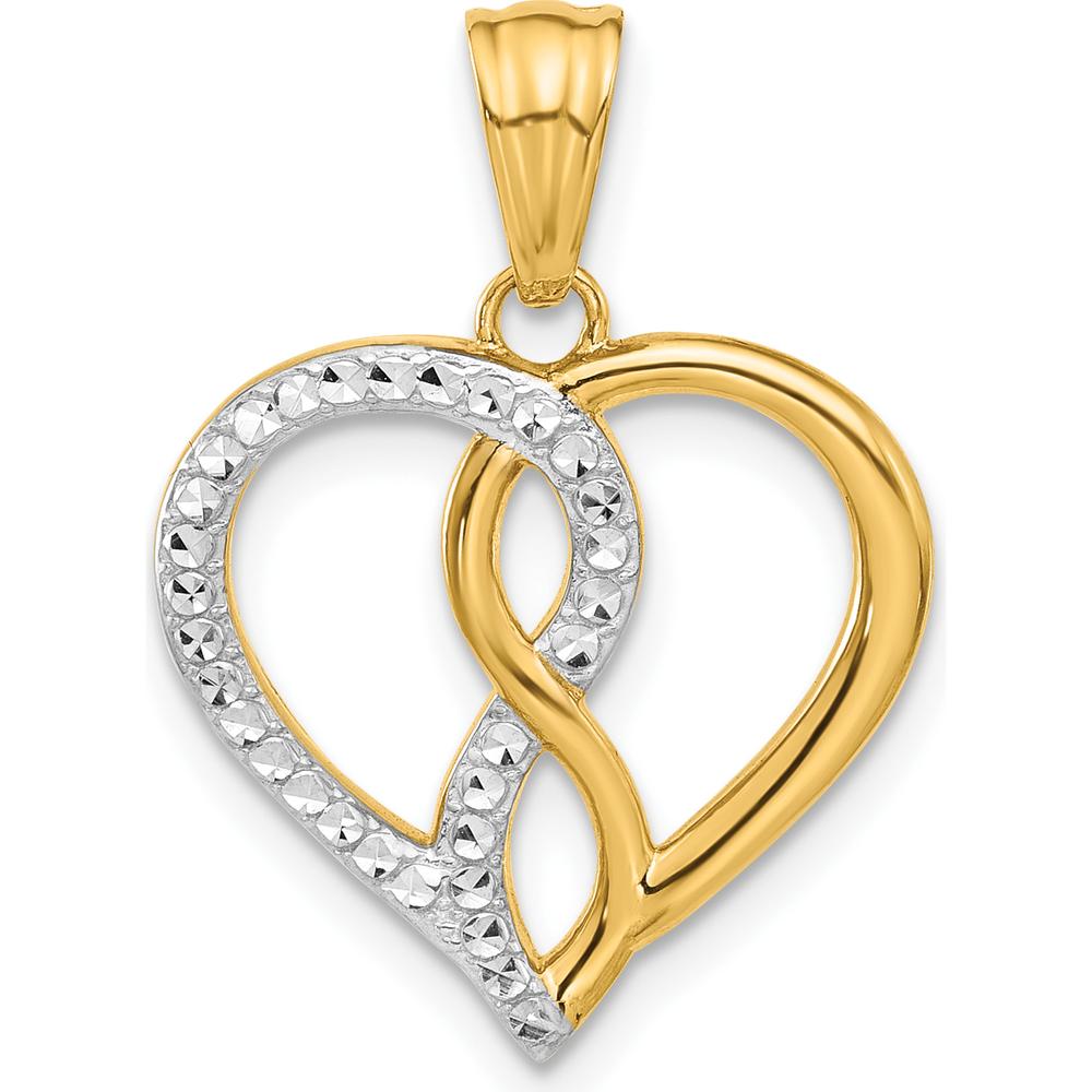 14K Yellow Gold and White Rhodium Diamond-Cut Infinity Heart Pendant - 24.3mm Length by Oro Pregiato