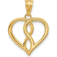 14K Yellow Gold and White Rhodium Diamond-Cut Infinity Heart Pendant - 24.3mm Length by Oro Pregiato